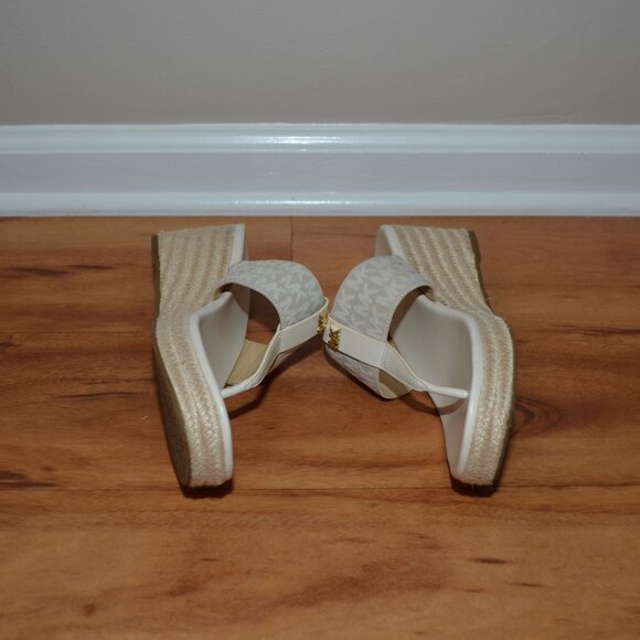 Michael Kors Verity Monogram Natural beige espadrille wedge sandals, 9M - Picture 8 of 10